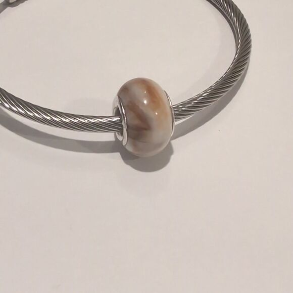 Silver Brown‎ and White Blended Charm for Pandora Style Bracelet - Picture 1 of 6